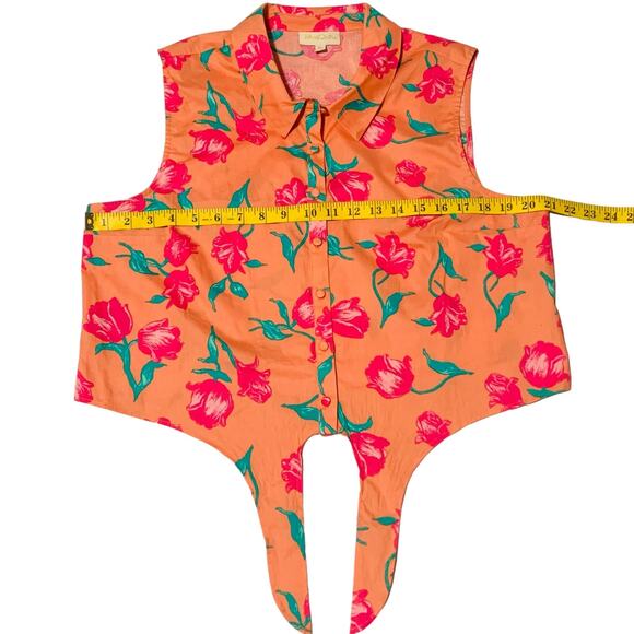 MODCLOTH Tie Front Top XL Sleeveless Tulips Cropped Floral Colorful Mod Cloth - Picture 5 of 7